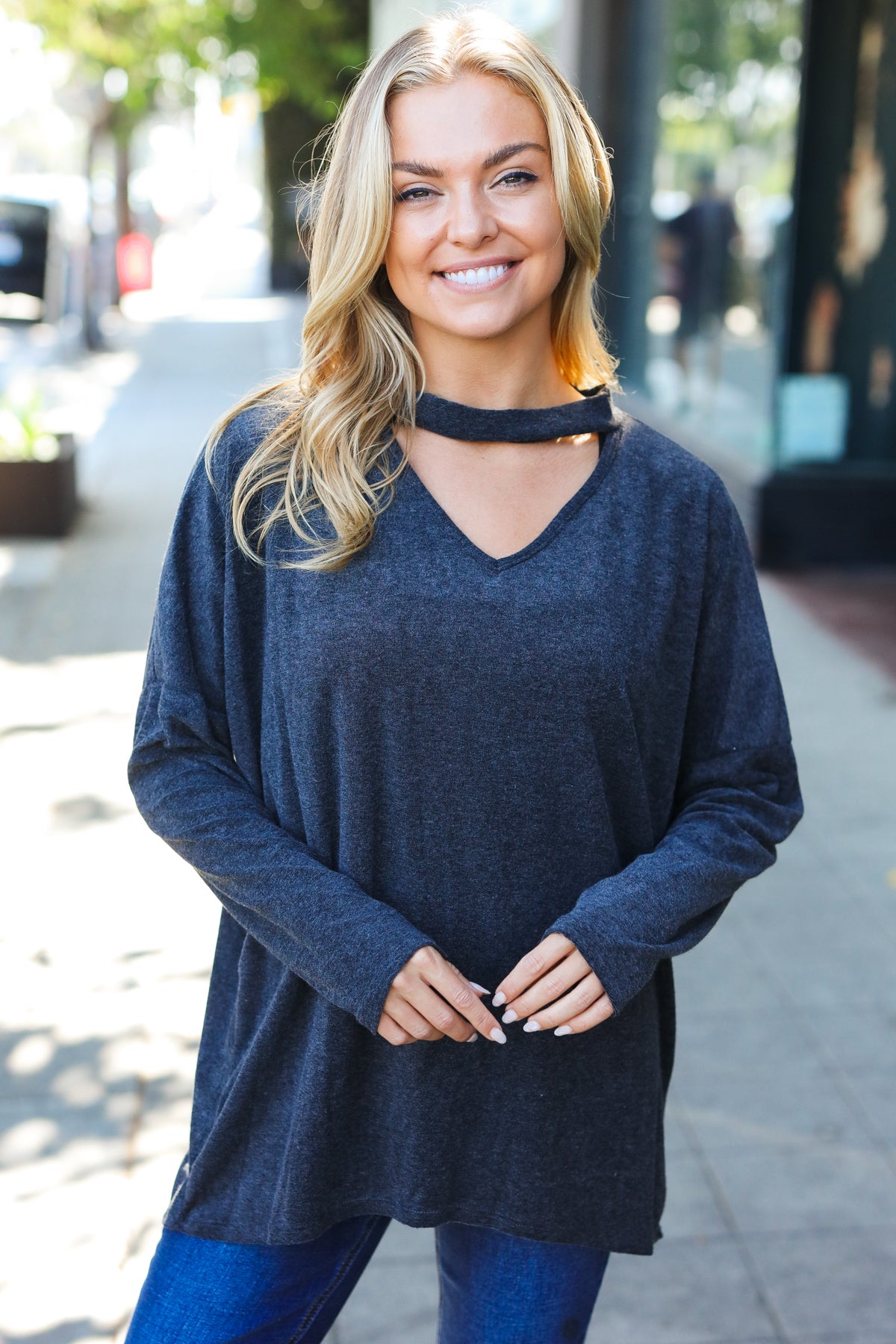 Grey Choker Hacci Pullover