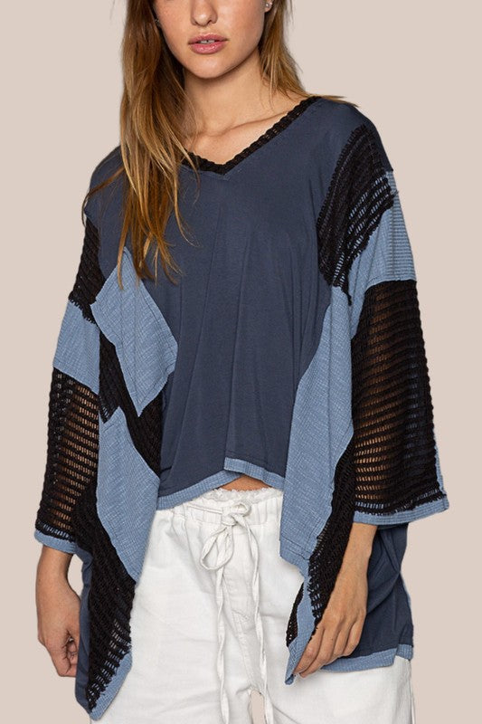 POL High-Low Contrast Oversized Top