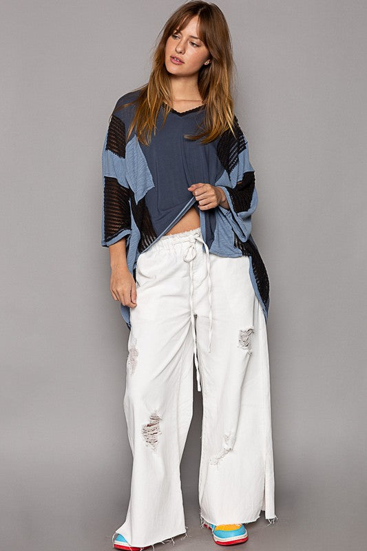 POL High-Low Contrast Oversized Top