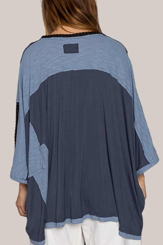 POL High-Low Contrast Oversized Top